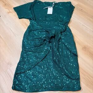 Grace Karin Green Sequin Asymmetric Off Shoulder Bodycon Party Midi Dress Size M